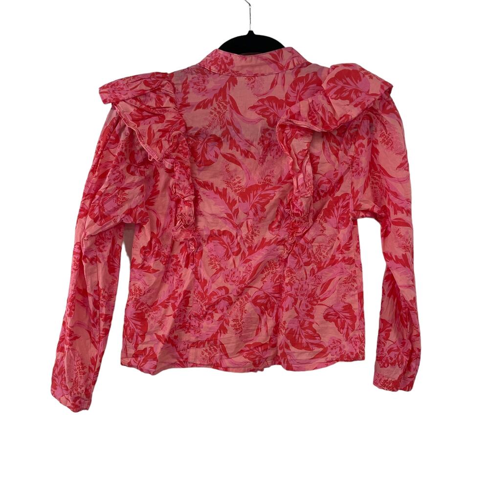 Olivaceous Ruffle Button Front Long Sleeve Red Pi… - image 7